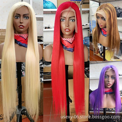 Cheap Colored HD Lace Front Human Hair Wigs For Black Women Bone Straight 613 Blonde Orange Bob Wigs Human Hair Lace Closure Wig